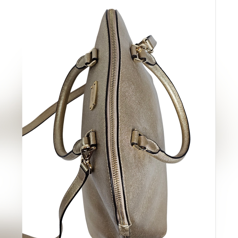 Michael Kors Cindy Large Pale Gold Dome Satchel Handbag Shoulder Tote Crossbody - Picture 7 of 12